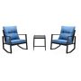 Zeus & Ruta 3-Piece Metal Outdoor Bistro Sets Outdoor Rocking Chairs with Coffee Table and Navy Blue Cushions for Outdoor and Garden - Image 1
