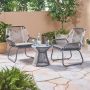 Zeus & Ruta 3-Piece Gray and White Steel Metal Woven Rope Outdoor Bistro Set with Gray Cushions and Tempered Glass Table Top - Image 1