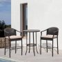 Black 3-Piece Metal Outdoor Bistro Patio Bar Set with Beige Cushion Bar Table and Padded Bistro Chairs - Image 1