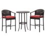 Black 3-Piece Metal Outdoor Bistro Patio Bar Wicker Outdoor Dining Set with Red Cushion, Bar Table - Image 1