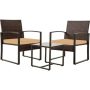 Zeus & Ruta 3-Piece Brown PE Rattan Wicker Iron Outdoor Bistro Set with Yellow Cushions - Image 1