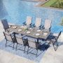 PHI VILLA 9-Piece Metal Patio Outdoor Dining Set with Extensible Table and Gray Folding Sling Chair - Image 1