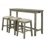 4-Piece Green Solid Wood Outdoor Bistro Set Counter Height Table with Stools Bar Set with Socket and Beige Cushions - Image 1