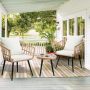 Beige 3-Piece Wicker Patio Conversation Set with Beige Cushions - Image 1
